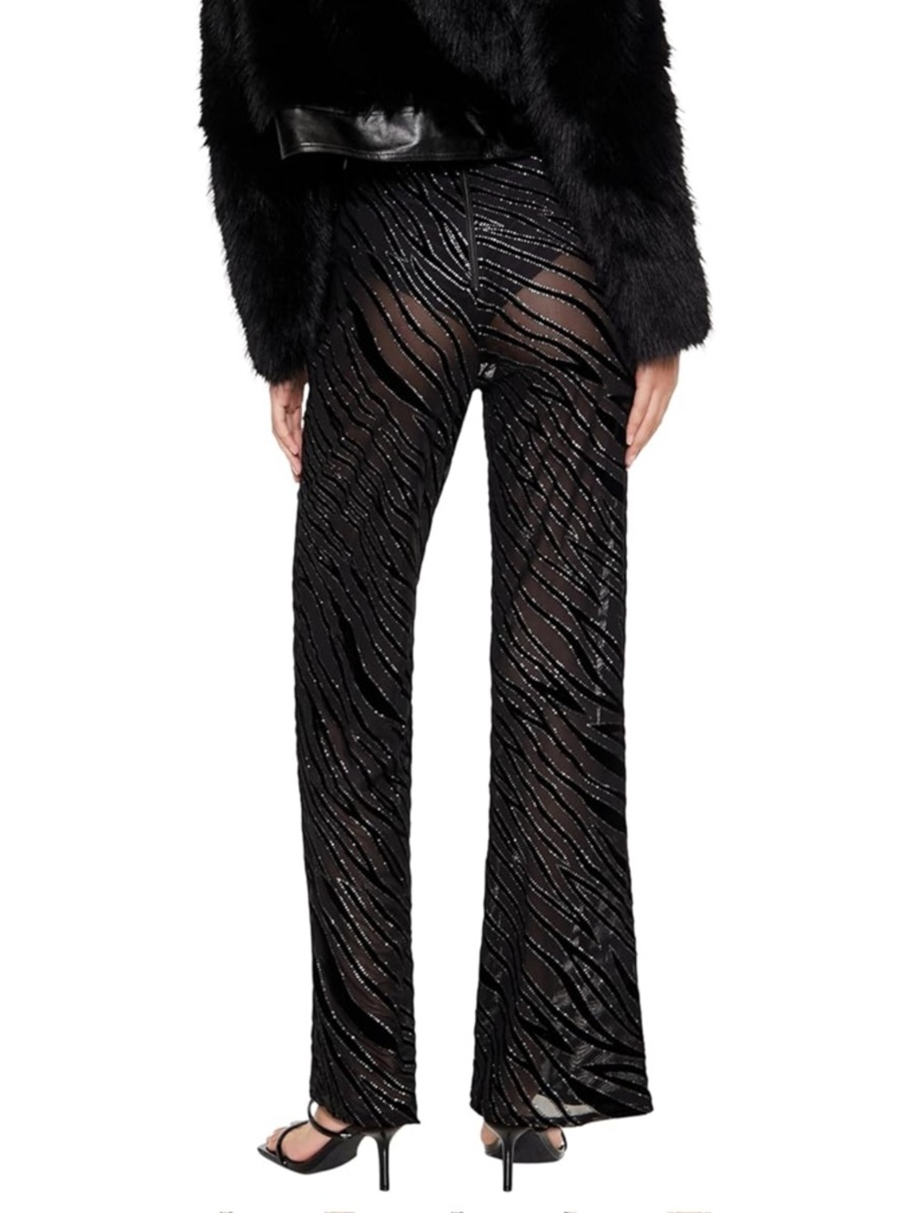 Forever 21 Women's Sheer Sequin Zebra Flare Pants glitter XS Night out sexy